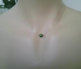 Green Freshwater Pearl pendant Necklace - single green pearl necklace - sterling silver chain