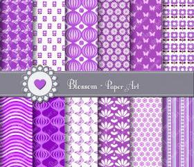 Violet Digital Scrapbooking Paper Pack - Butterflies - Flowers - Personal and Commercial Use - 1396
