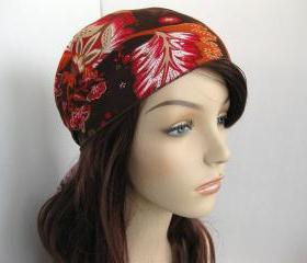 Hair Head Scarf Kerchief Brown Orange Red Floral Print Head Wrap Women's Boho Head Covering