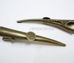  25pcs 55mm Antique Brass ALLIGATOR Hair Clips with pad and teeth C17