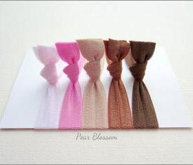 Elastic Hair Ties - Set of 5 - Pear Blossom Collection - Knotted Hair Ties - Mane Accessory