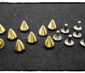  15pcs 10mm Gold Cone SPIKES RIVETS Studs Dog Collar Leather Craft RV898