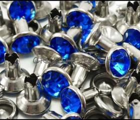  40Set 8mm Blue Sapphire Synthetic Crystal RIVETS Leather Craft RV6118