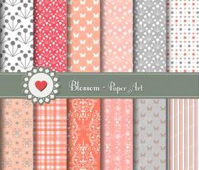 Peach and Grey Digital Paper - Scrapbooking - DIY Projects - Personal and Commercial Use - 1385