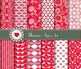 Red Digital Scrapbooking Paper - Invitations - Cardmaking - Wrapping Paper - DIY Projects - 1389