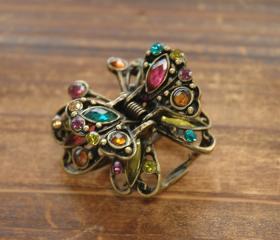 Colourful Rhinestone Filigree Butterfly Claw Clip