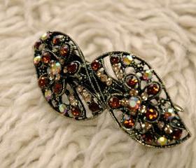 Amber Rhinestone Filigree Barrettes Hair Clips