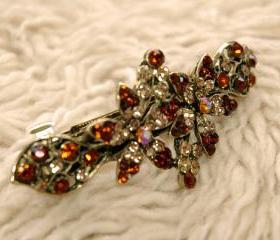 Amber Rhinestone Filigree Barrettes Hair Clips