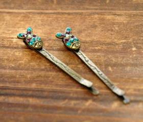 Turquoise Lavender Rhinestone Fish Bobby Pin