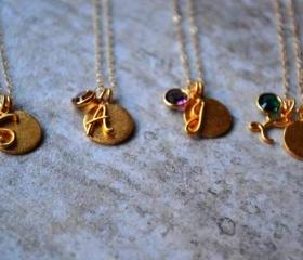 Gold Filled Initial and Birthstone Charm Necklace