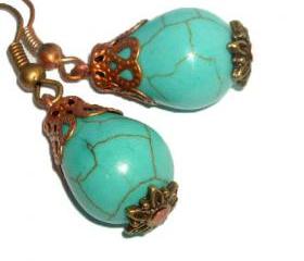 BUY 4 - GET 1 pair earrings FREE..Turquoise stone brass filigree vintage look bride bridesmaid earrings- affordable gift