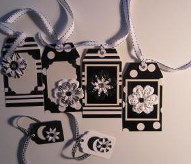 Set of 6 Black and White Flower Tags 