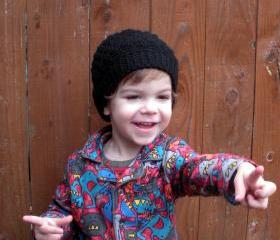 Crochet Slouch Hat in black, unisex kids accessories, ready to ship.