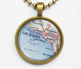 Personalized Necklace, Los Angeles Map -Los Angeles Map -States, United States, Map Pendant Series