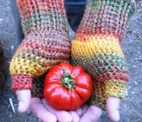Unisex crochet fingerless gloves wrist warmers in fall medley, ready to ship.