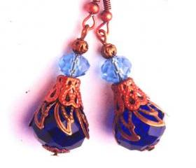 BUY 4 - GET 1 pair earrings FREE..Blue Swarovski crystal Victorian vintage look boho earrings
