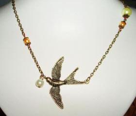 Bronze bird necklace