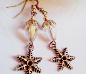 BUY 4 - GET 1 pair earrings FREE..Silver snowflake crystal teardrop earrings