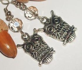 BUY 4 - GET 1 pair earrings FREE..Antique owl charm crystal bead vintage look boho modern earrings