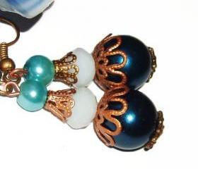 BUY 4 - GET 1 pair earrings FREE..Bronze glass pearl filigree earrings- vintage look-elegant comfortable -great gift