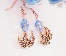 BUY 4 - GET 1 pair earrings FREE..Blue crystal drop swan earrings- comfortable elegant- great gift