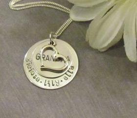 GRANDMA HEART - Hand stamped Necklace - Mothers Necklace-Personalized Jewelry