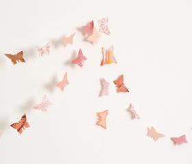 Peach and antique pink paper butterflies garland - wall decor