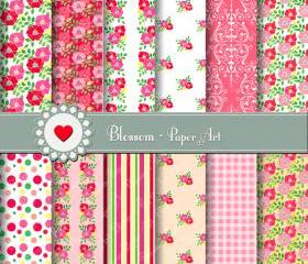 Red Pink Flowers - Digital Paper - Scrapbooking - DIY Projects - Personal and Commercial Use - 1387