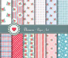 Flowers - Pink - Light Blue - Digital Papers - DIY Projects - Decoupage - Scrapbooking - Cardmaking - Party - 1401