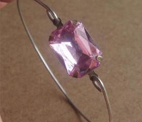 Pink Rhinestone Cube Bangle Bracelet, Simple Everyday Jewelry, Elegant gift, Bridesmaid Gift, Bridal Wedding Jewelry