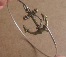 Charming Anchor Bangle Bracelet, Simple Everyday Jewelry, Elegant gift, Bridesmaid Gift, Bridal Wedding Jewelry