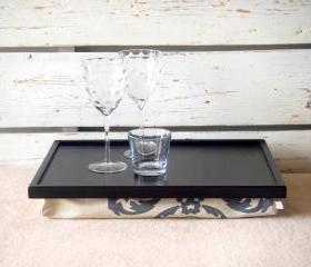 Breakfast serving Tray or Laptop Lap Desk- Black with Linen fabric, printed with Grey patterns- Custom Order