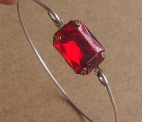 Red Rhinestone Cube Bangle Bracelet, Simple Everyday Jewelry, Elegant gift, Bridesmaid Gift, Bridal Wedding Jewelry