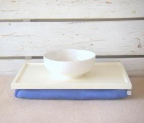 Breakfast serving or Laptop Lap Desk- Off White with Blue Linen farbric- Custom Order