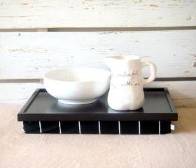  Laptop Lap Desk or Breakfast serving Tray - Black with Black and White striped Jersey fabric PIllow - Custom Order