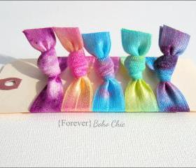 Elastic Hair Ties - Set of 5 - Forever Boho Chic Collection - Tie Dyed Hair Ties - Mane Accessory