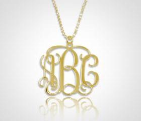 Monogram Necklace Personalized Monogram Necklace in 18kt Gold Plated Sterling Silver