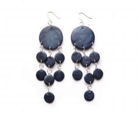 Metallic sapphire blue earrings in polymer clay, jellyfish shape