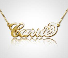 Personalized Name Necklace Carrie Style 18kt Gold Plated on Sterling Silver 925