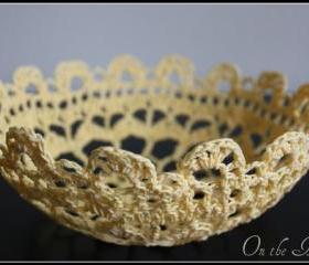 Lace Bowl Crochet Doily Basket Yellow