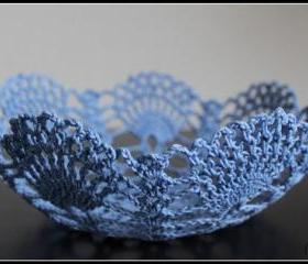 Doily Bowl Crochet Lace Basket Blue