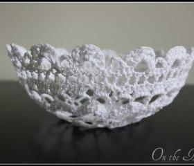 Flower Girl Basket Wedding Decoration White Crochet Doily Lace Bowl