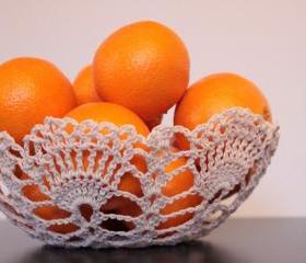 Crochet Lace Bowl Doily Basket Ivory Cream