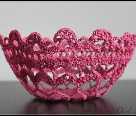 Hot Pink Crochet Lace Doily Bowl Basket