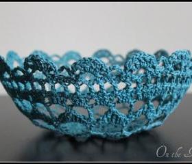 Crochet Bowl Lace Doily Crochet Basket Teal
