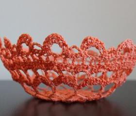 Lace Bowl Crochet Doily Basket Tangerine Orange
