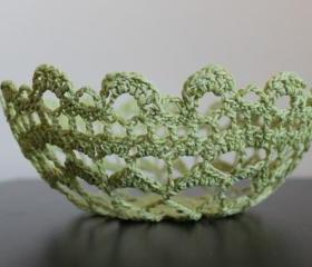 Crochet Lace Doily Bowl Basket Lime Green