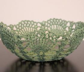 Mint Green Bowl Lace Crochet Doily Basket