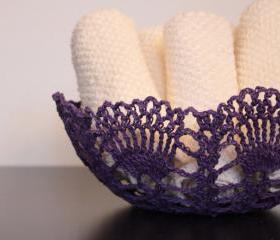 Lace Bowl Crochet Doily Basket Grape Purple