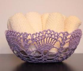 Crochet Lace Doily Bowl Basket Lavendar